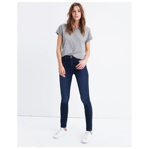 Madewell 10" High Rise Skinny Jeans Hayes Wash Dark Blue Preppy Womens Size 26 - Picture 1 of 11